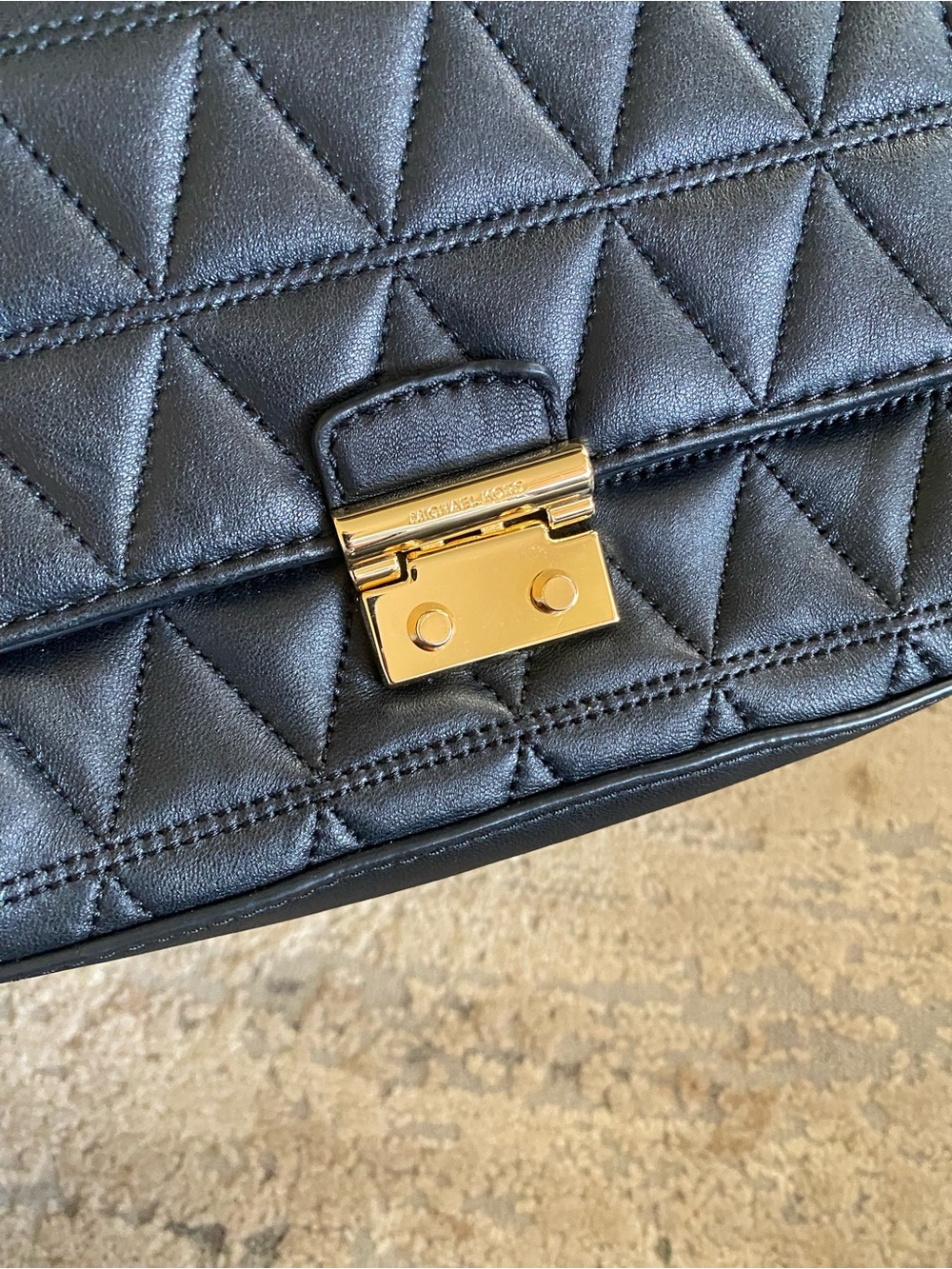 Michael Kors Black Quilted Leather Clutch Purse Handbag Bag with Gold-Tone Lock - Picture 2 of 12